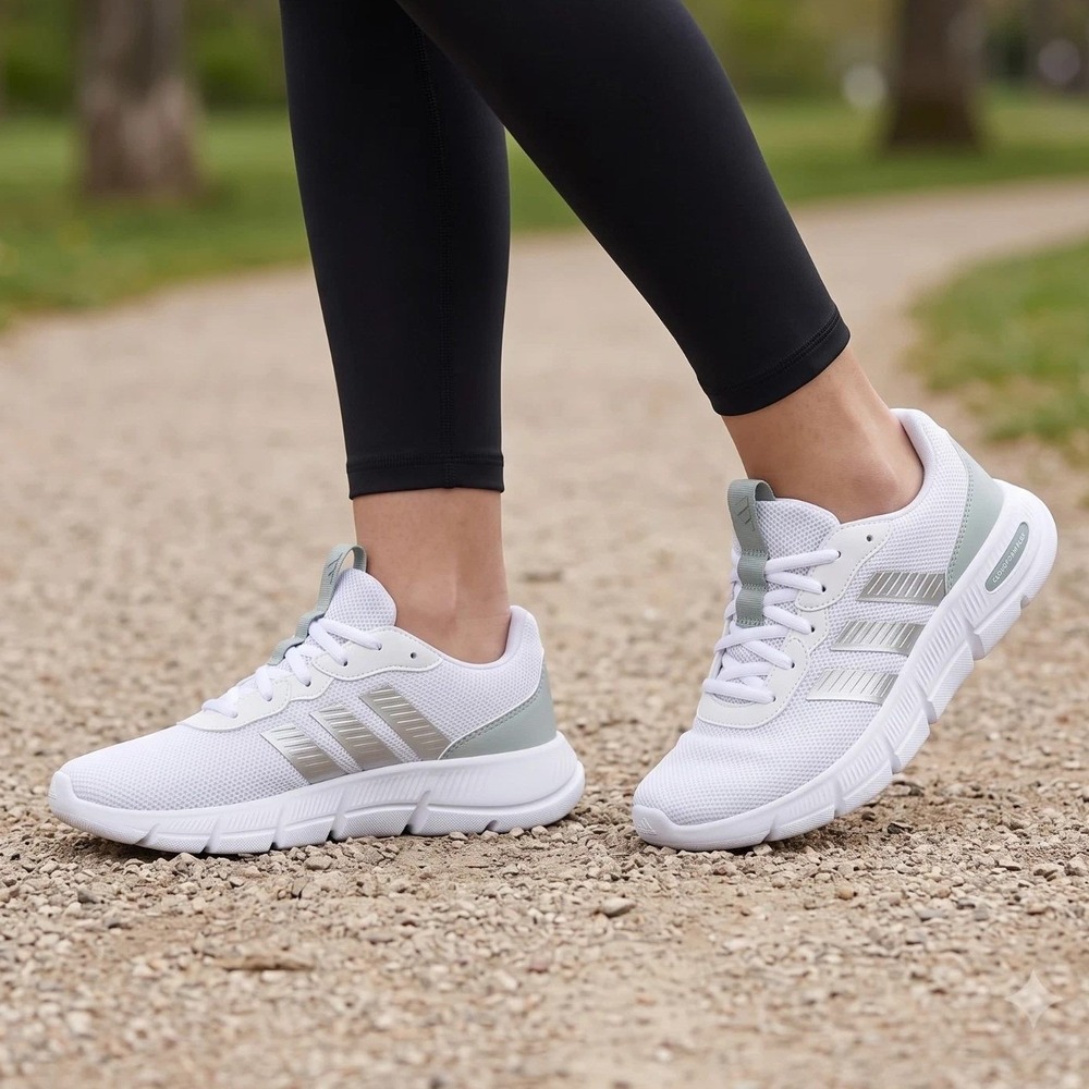 ADIDAS Cloudfoam Flex Sneakers Womens 8 White Silver Athletic Walking Shoes NWT